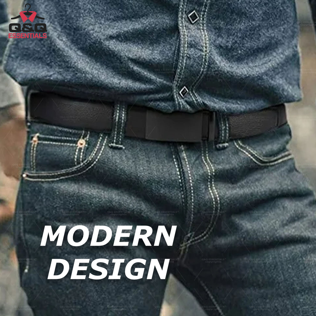 Q&Q ESSENTIALS Mens Ratchet Belt Premium Microfiber Leather Adjustable with Unique Slide Belt Buckle Black
