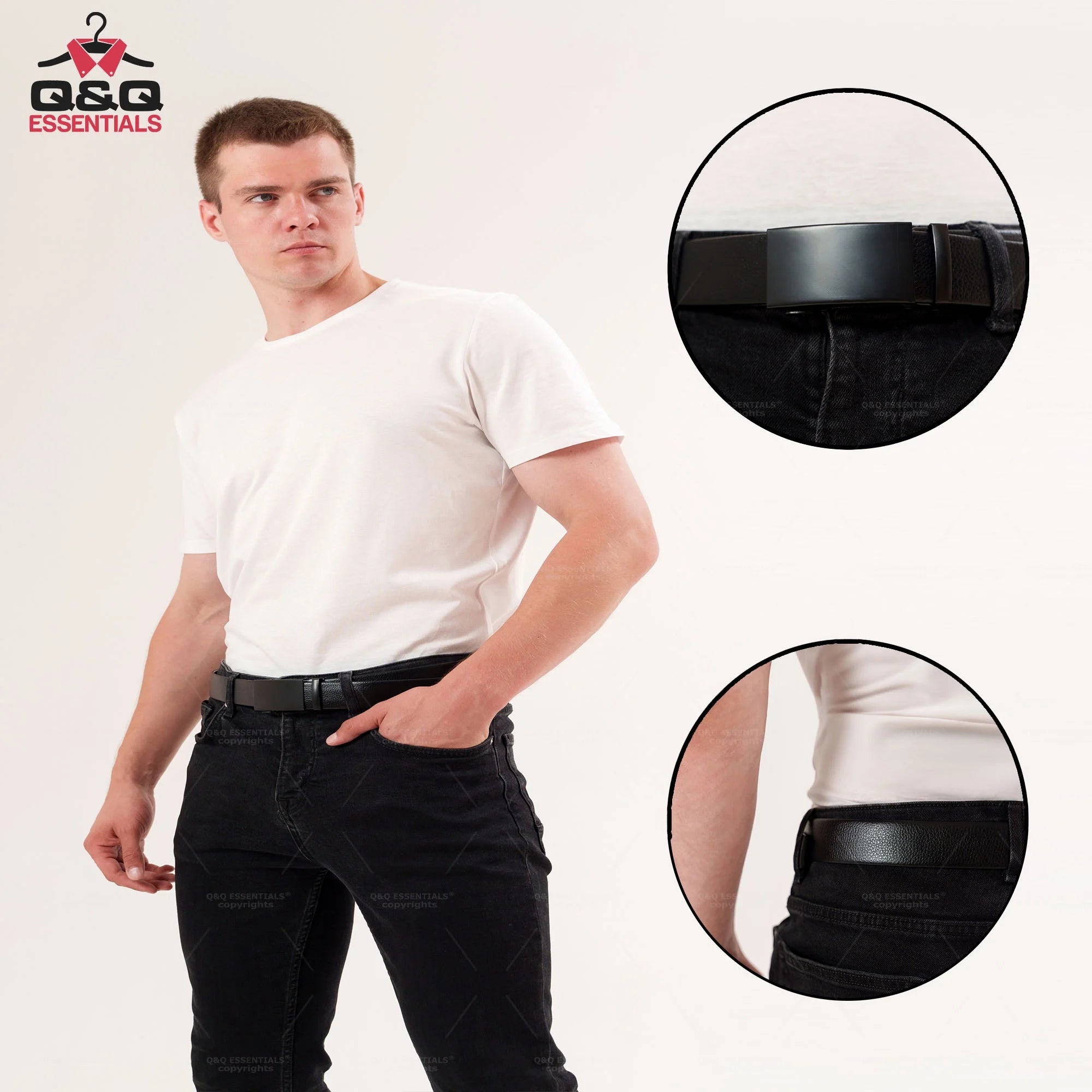 Q&Q ESSENTIALS Mens Ratchet Belt Premium Microfiber Leather Adjustable with Unique Slide Belt Buckle Black