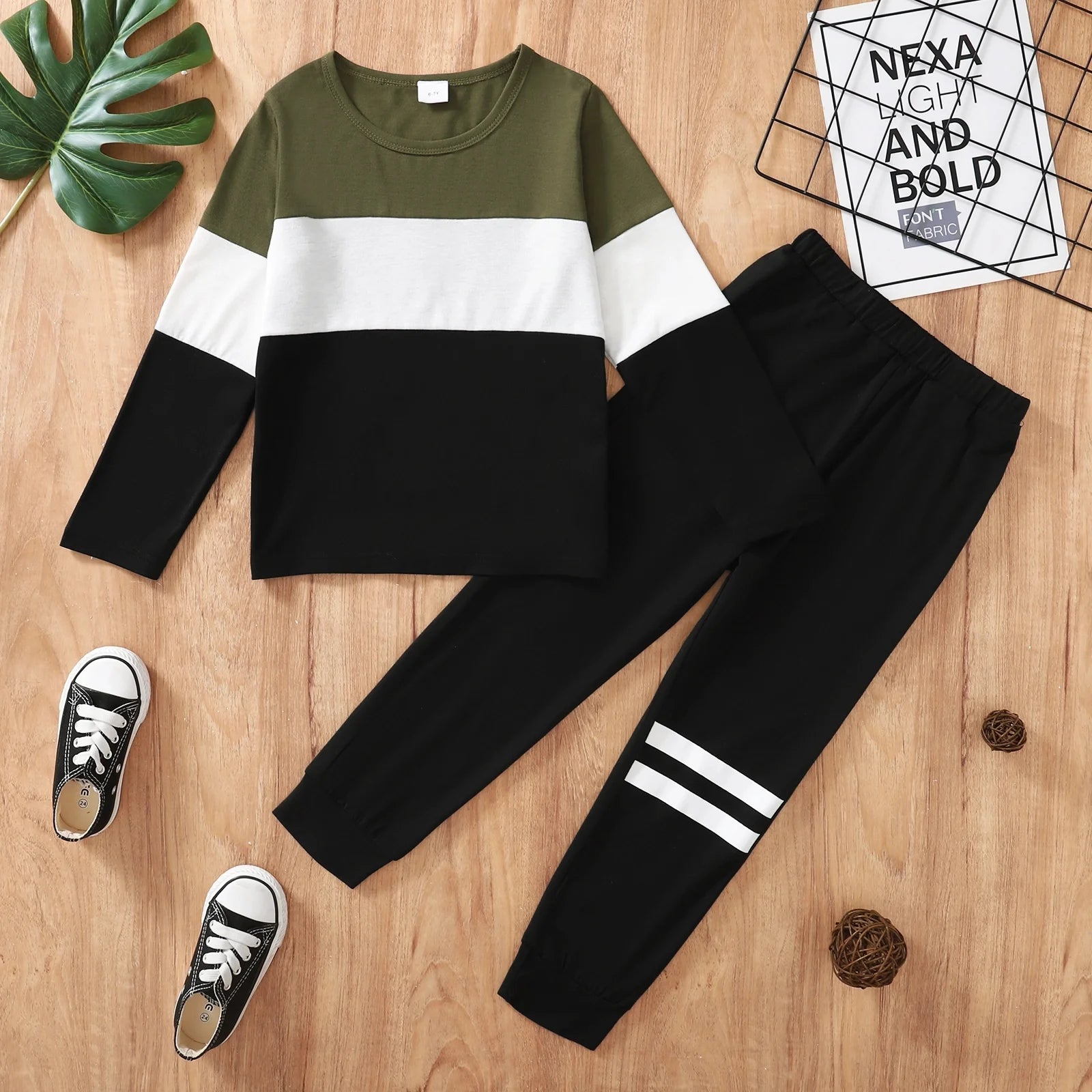 6Y Kids Boy Clothes Little Boys 2PCS Outfits 6-7 Years Boys Long Sleeve round Neckline Tops Pants Set Green