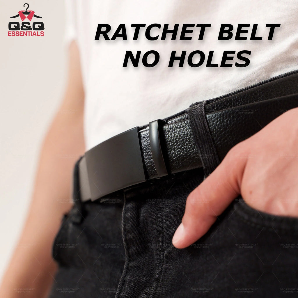 Q&Q ESSENTIALS Mens Ratchet Belt Premium Microfiber Leather Adjustable with Unique Slide Belt Buckle Black