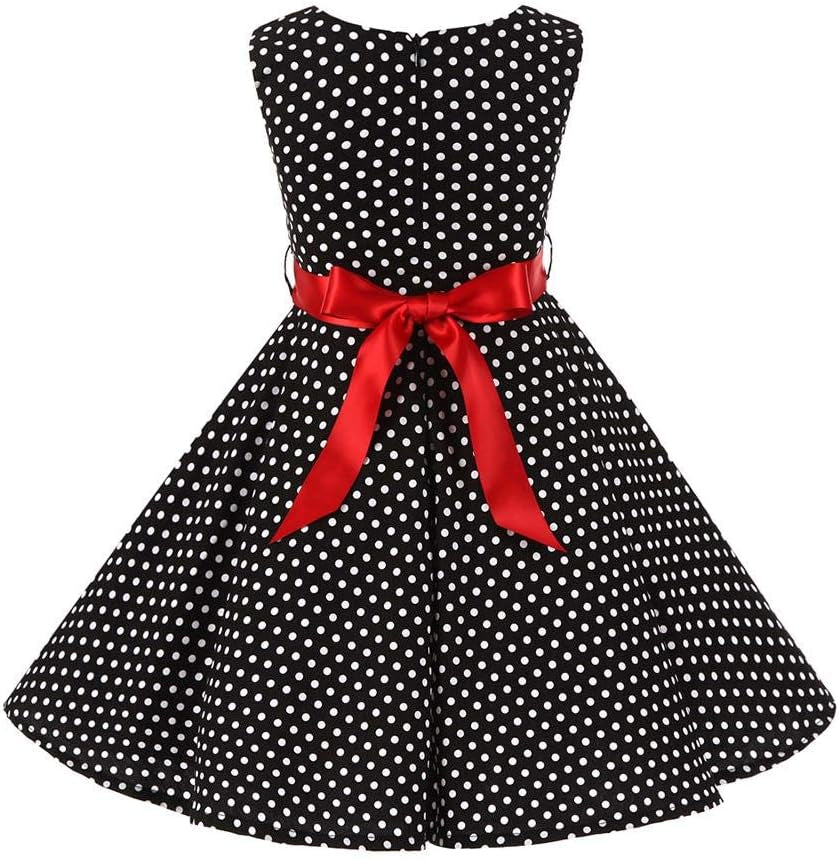 Girls 50S Vintage Polka Dot Flower Swing Rockabilly Prom Party Tea Dress Kids Audrey Wedding Formal Cocktail Evening Gown