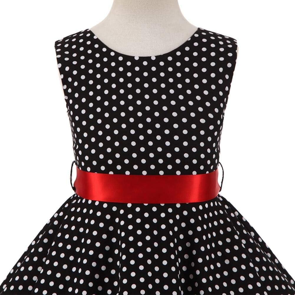 Girls 50S Vintage Polka Dot Flower Swing Rockabilly Prom Party Tea Dress Kids Audrey Wedding Formal Cocktail Evening Gown