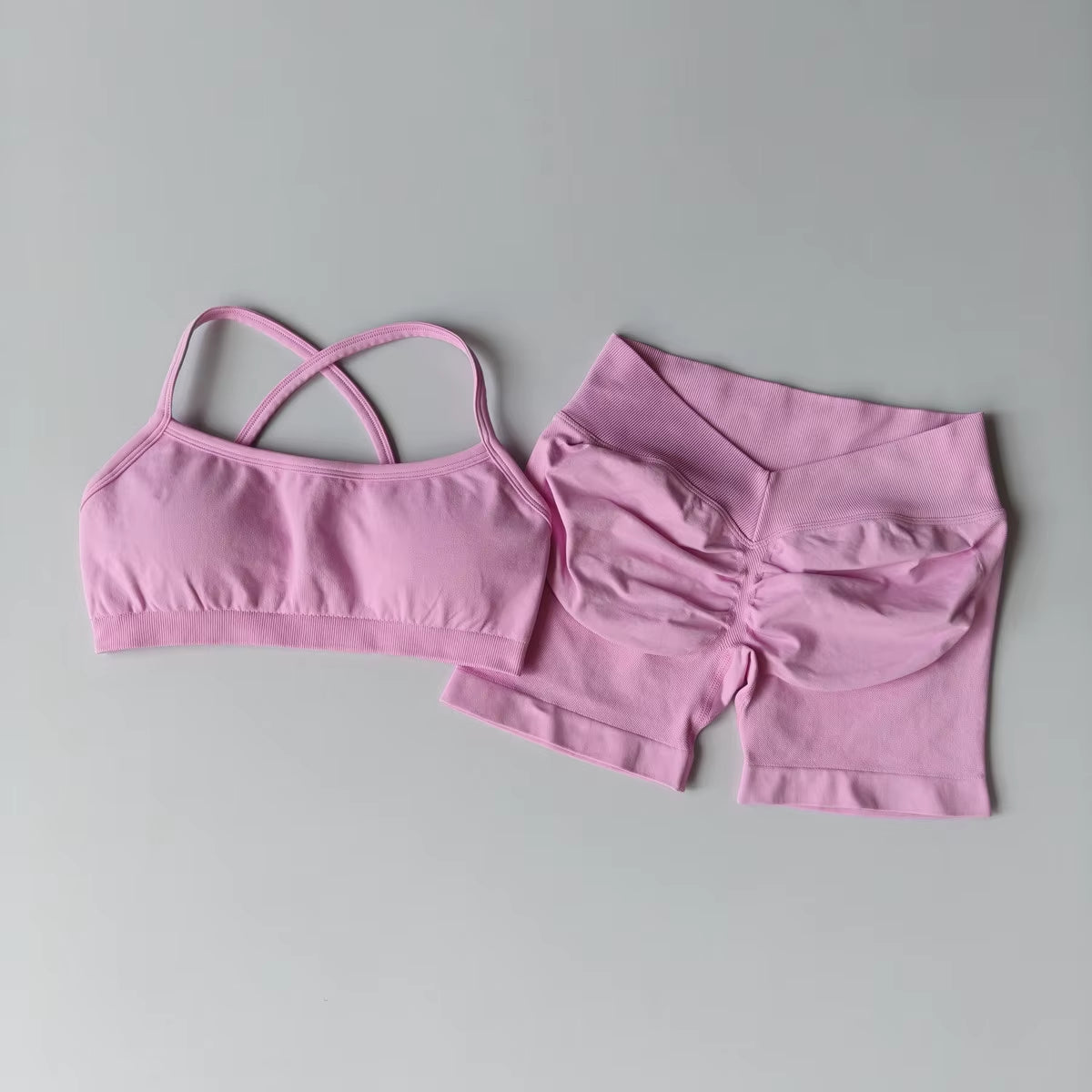 Women'S 2-Piece Yoga Suit Seamless Fitness Suit Gym Clothes Sports Bra Impact Shorts Set Workout Set Gym Outfit