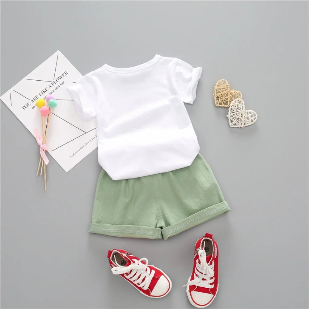 Baby Girl Summer Short Set Female Cute T-Shirt Shorts 2Pcs Clothes Outfits