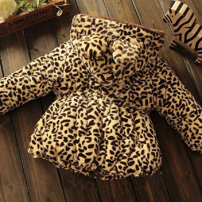 Winter Warmth Leopard Print Full Zip Hooded Soft Baby Girls Woolen Coat Kids Outfits Children Outerwear for 1-8 Years