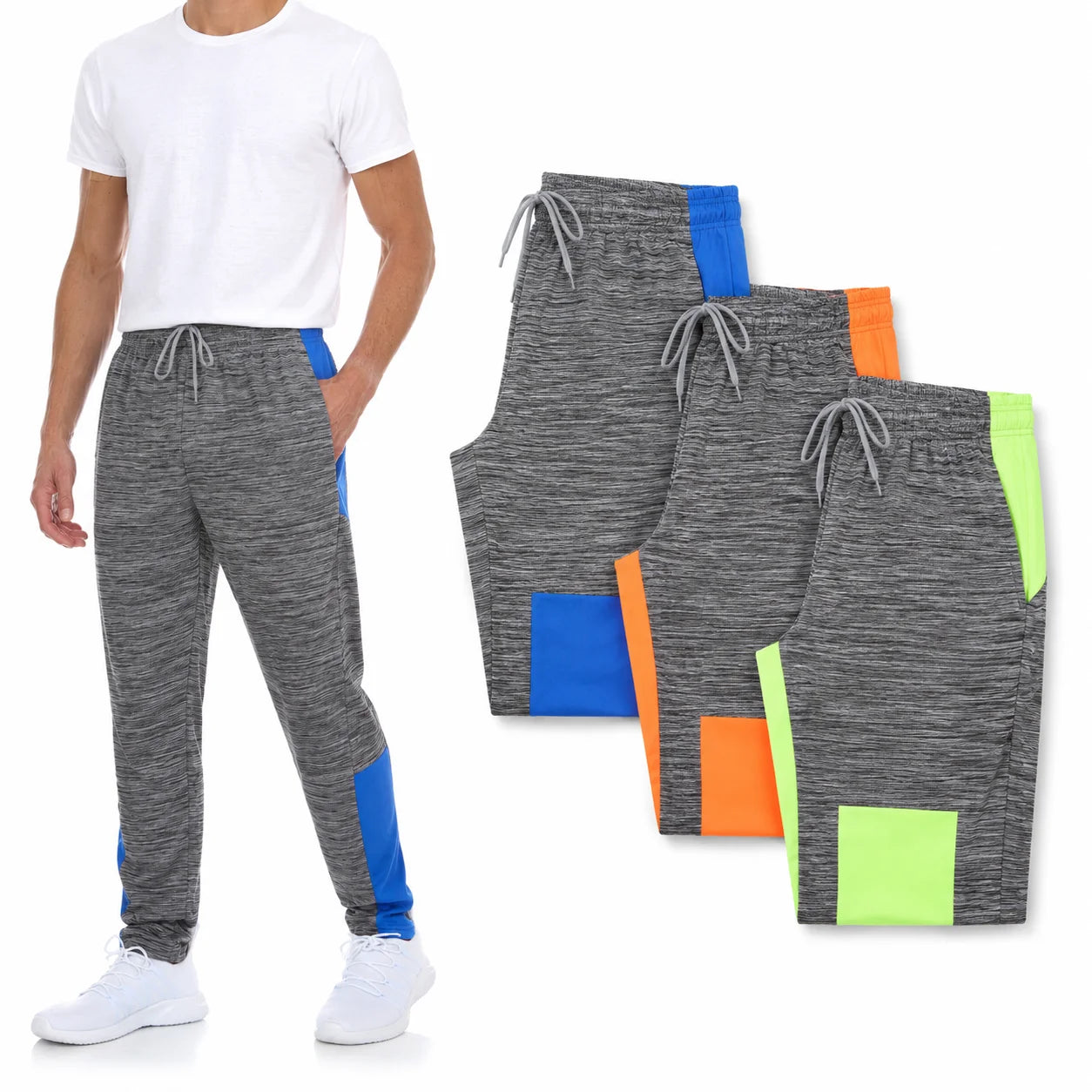 Men’S Dri-Fit Pants 3-Pack, Moisture-Wicking Open Bottom Athletic Pants with Pockets, Drawstring Waist, Sizes S-3XL