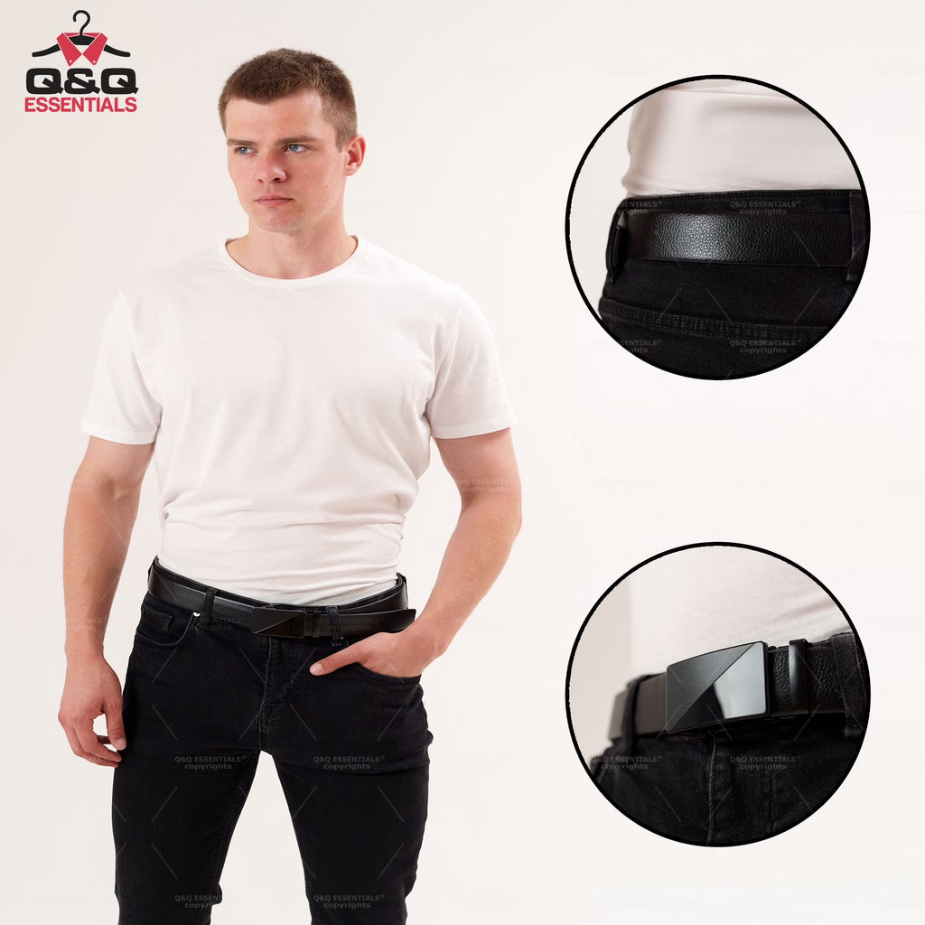 Q&Q ESSENTIALS Mens Ratchet Belt Premium Microfiber Leather Adjustable with Unique Slide Belt Buckle Black