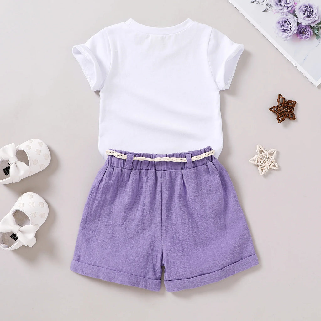 Baby Girl Summer Clothes Set Short Sleeve T-Shirt Shorts 2Pcs Outfits for 7-8T