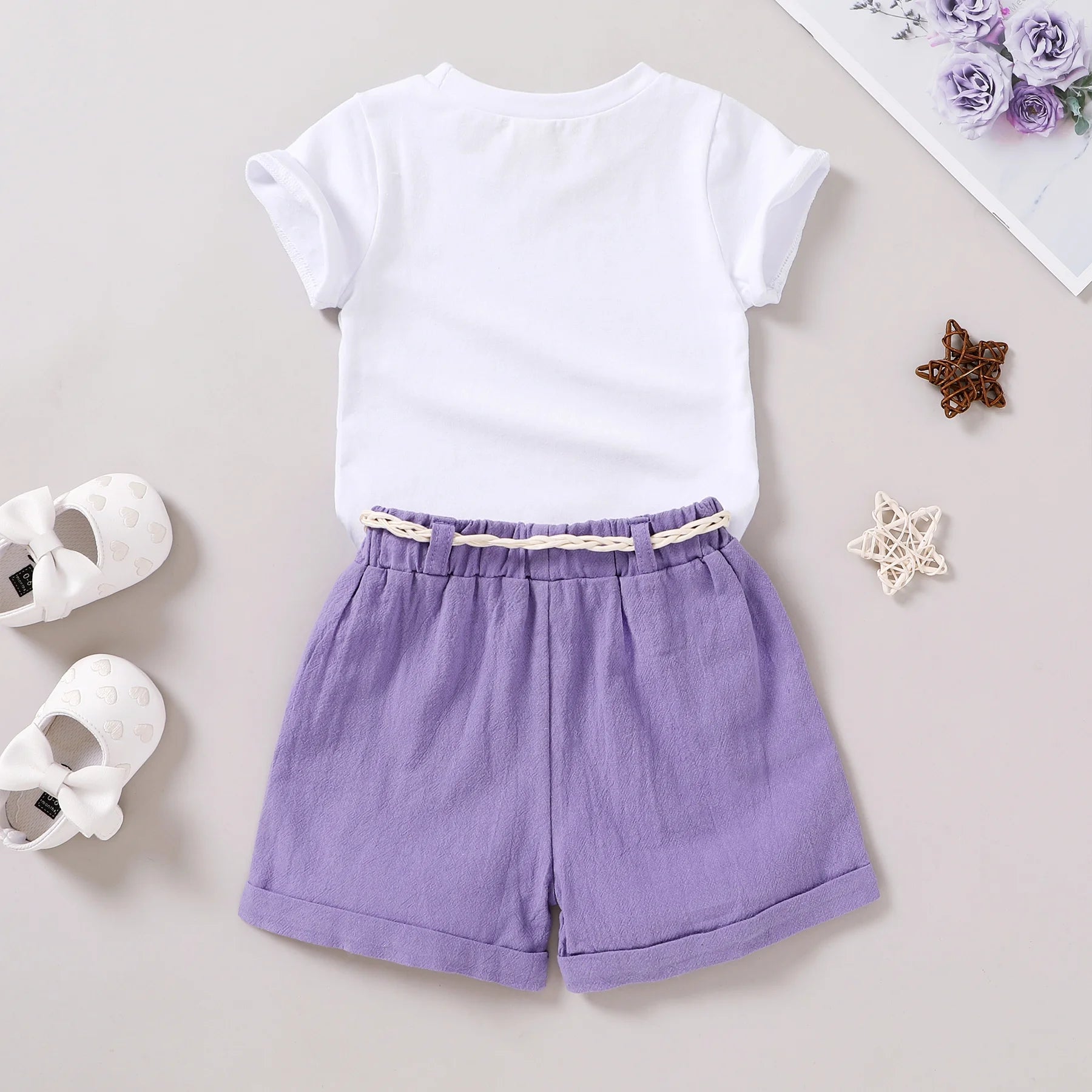 Baby Girl Summer Clothes Set Short Sleeve T-Shirt Shorts 2Pcs Outfits for 7-8T