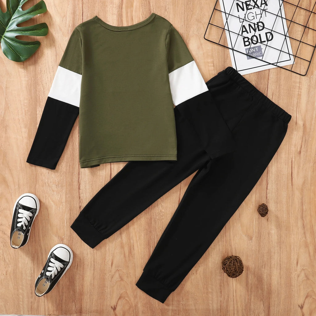 6Y Kids Boy Clothes Little Boys 2PCS Outfits 6-7 Years Boys Long Sleeve round Neckline Tops Pants Set Green