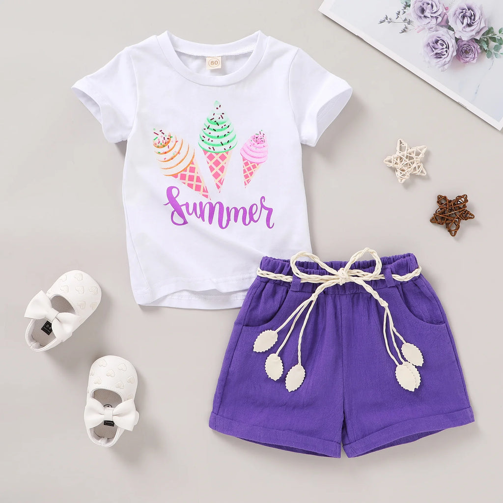 Baby Girl Summer Clothes Set Short Sleeve T-Shirt Shorts 2Pcs Outfits for 18-24 Months