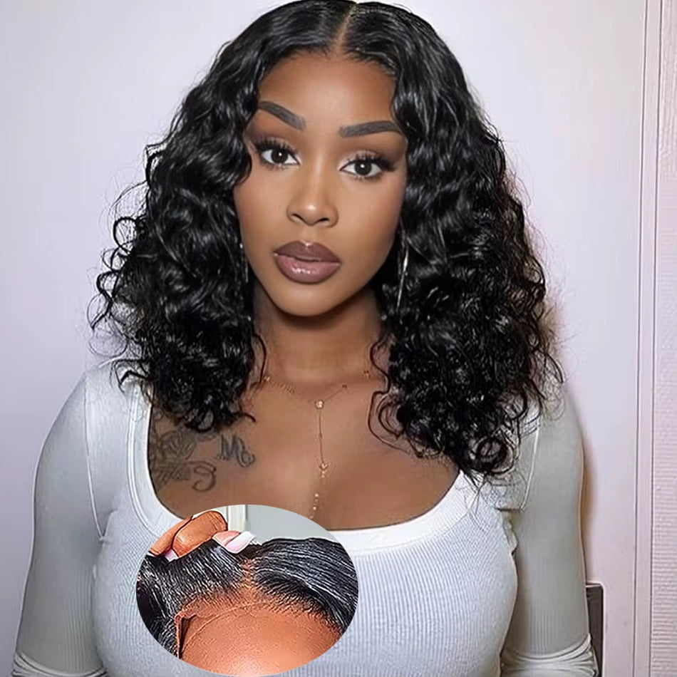 Water Wave Bob Wigs Human Hair Glueless Wig Lace Front 16Inch Malaysian Wear and Go Short Bob for Woman Wet and Wavy Cheap Wigs