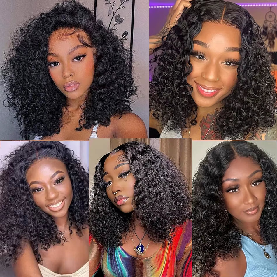Water Wave Bob Wigs Human Hair Glueless Wig Lace Front 16Inch Malaysian Wear and Go Short Bob for Woman Wet and Wavy Cheap Wigs