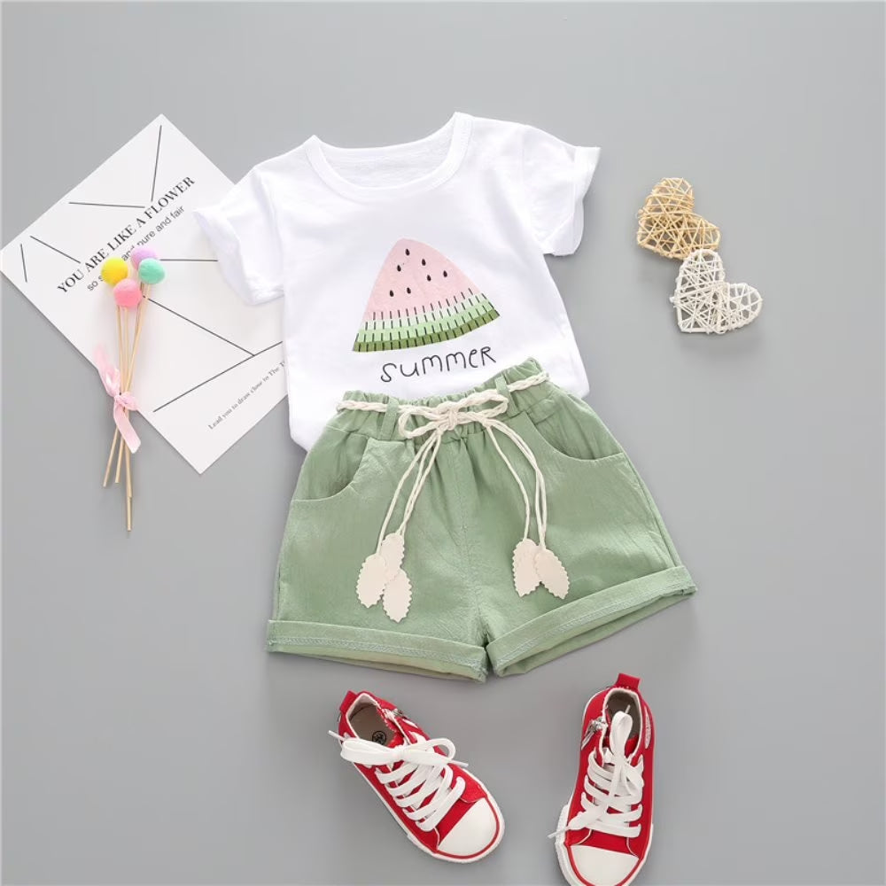 Baby Girl Summer Short Set Female Cute T-Shirt Shorts 2Pcs Clothes Outfits