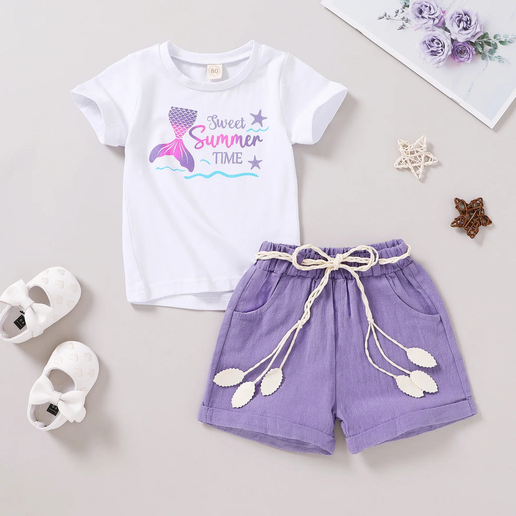 Baby Girl Summer Clothes Set Short Sleeve T-Shirt Shorts 2Pcs Outfits for 7-8T