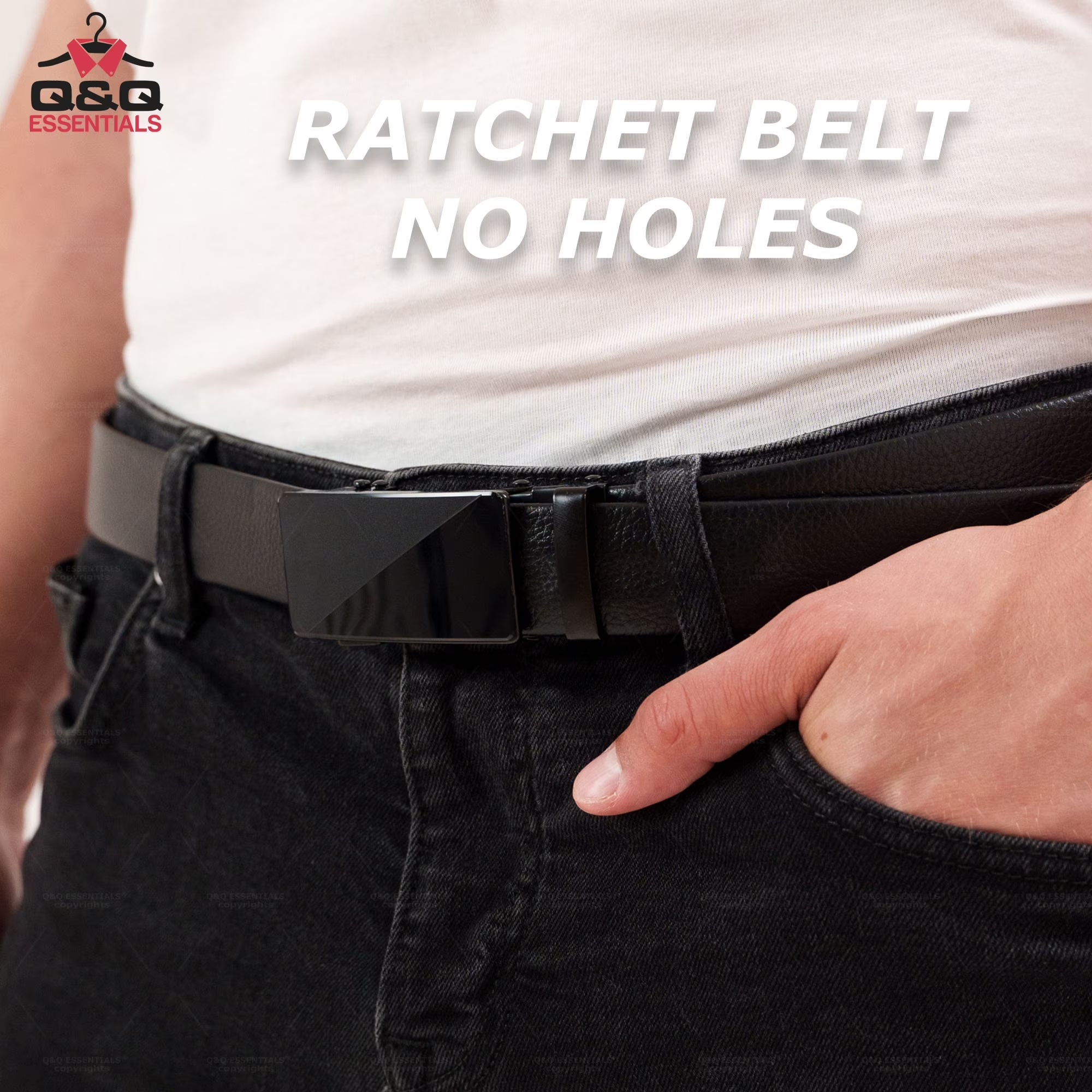 Q&Q ESSENTIALS Mens Ratchet Belt Premium Microfiber Leather Adjustable with Unique Slide Belt Buckle Black