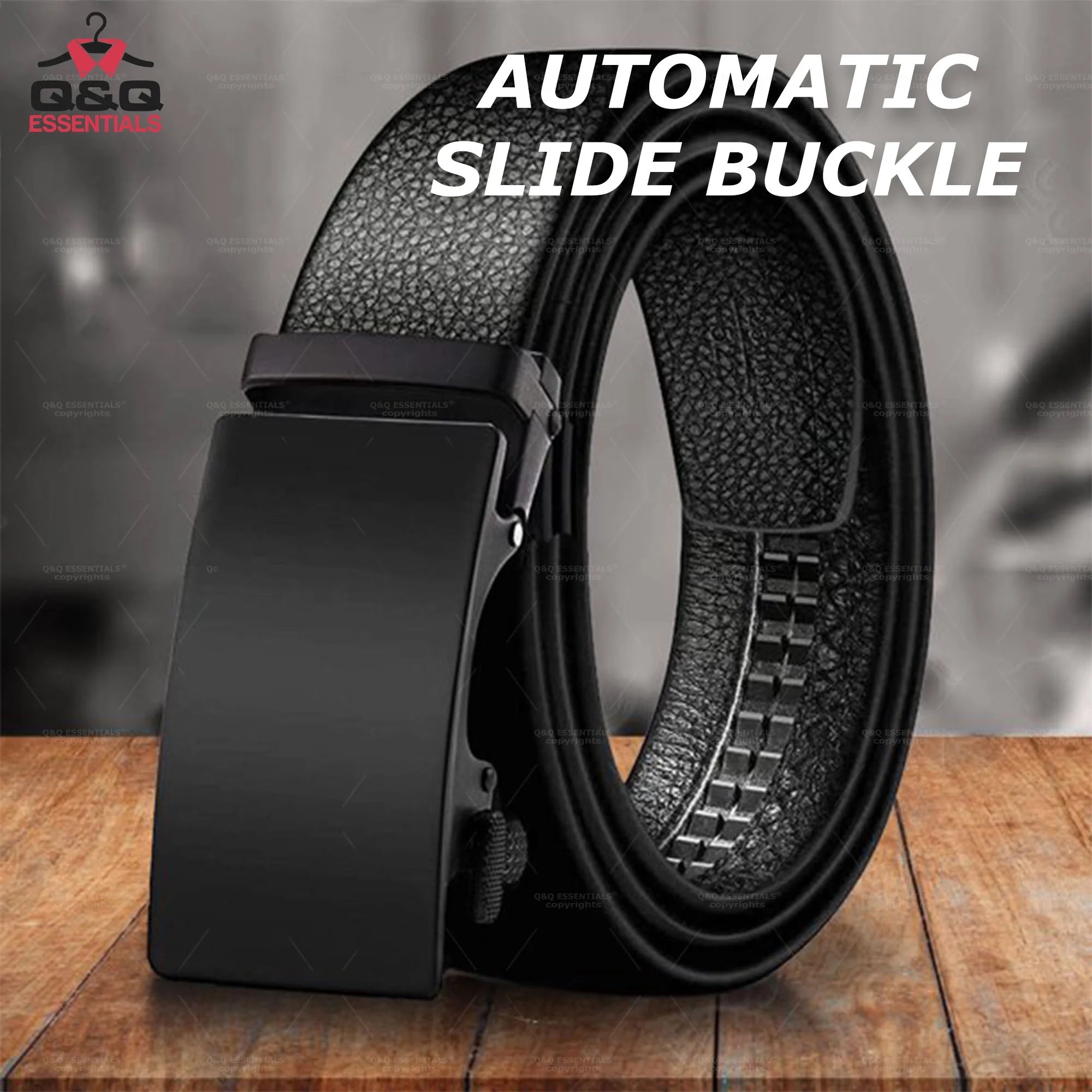 Q&Q ESSENTIALS Mens Ratchet Belt Premium Microfiber Leather Adjustable with Unique Slide Belt Buckle Black