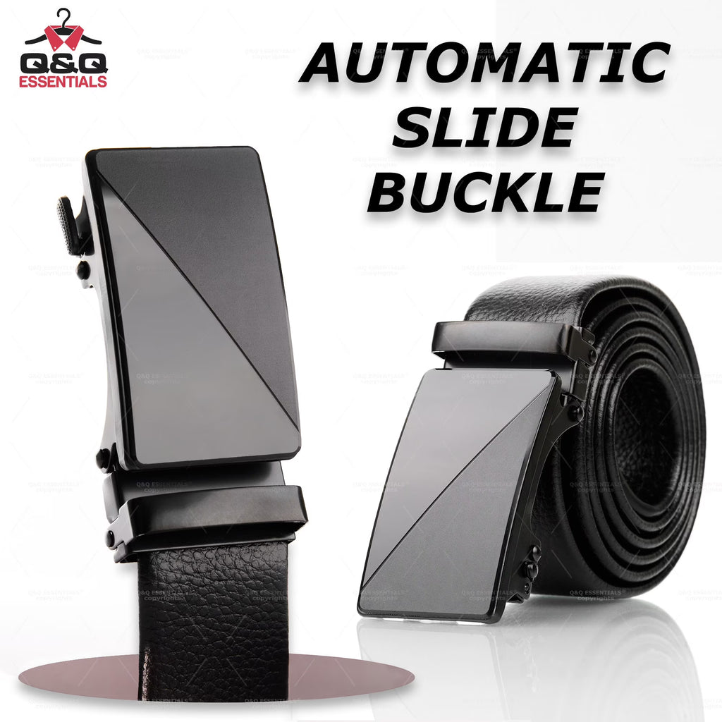 Q&Q ESSENTIALS Mens Ratchet Belt Premium Microfiber Leather Adjustable with Unique Slide Belt Buckle Black