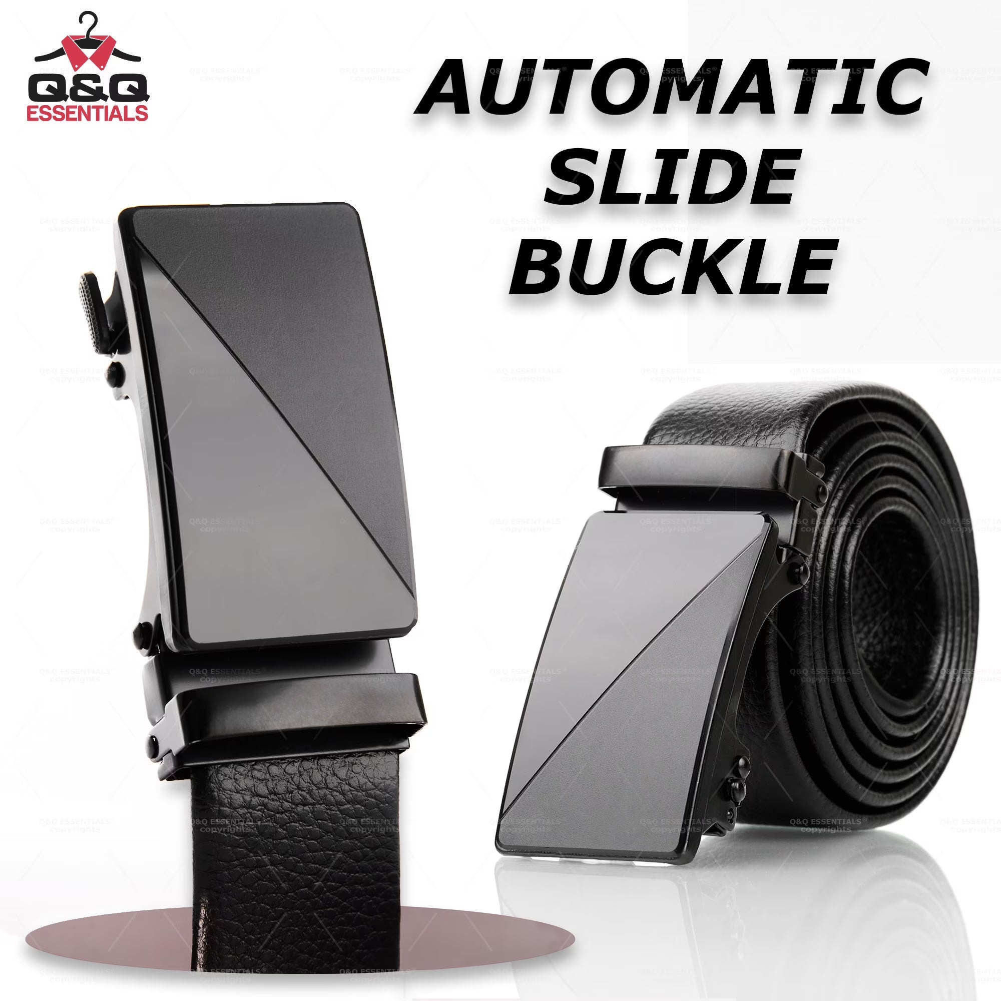 Q&Q ESSENTIALS Mens Ratchet Belt Premium Microfiber Leather Adjustable with Unique Slide Belt Buckle Black