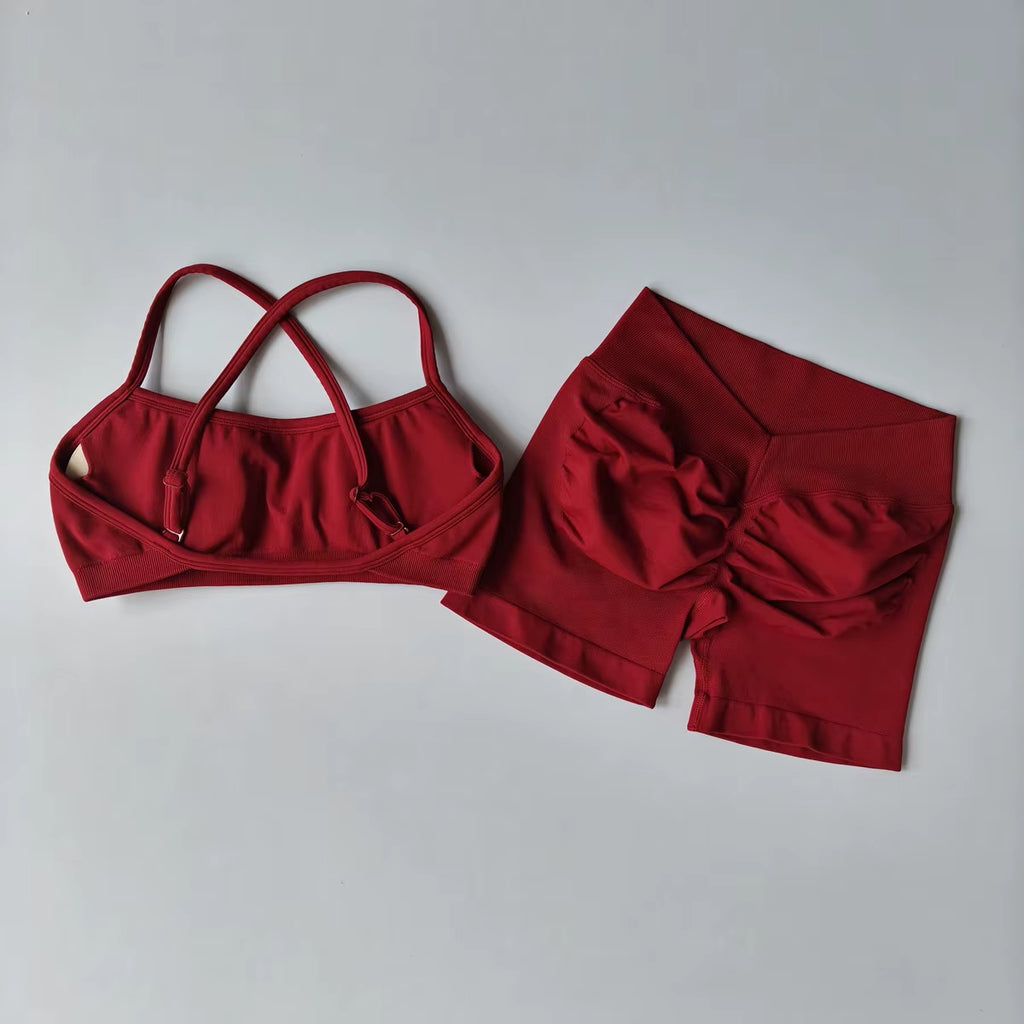 Women'S 2-Piece Yoga Suit Seamless Fitness Suit Gym Clothes Sports Bra Impact Shorts Set Workout Set Gym Outfit