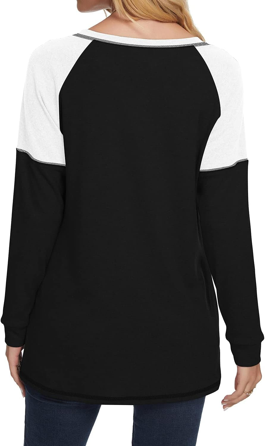 Womens 2022 Fall Long Sleeve Tunic Tops Color Block Casual Loose Fit Shirts