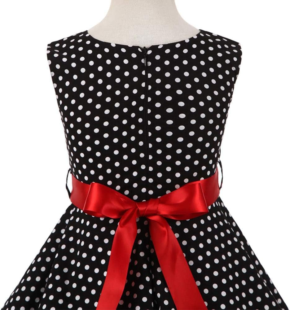 Girls 50S Vintage Polka Dot Flower Swing Rockabilly Prom Party Tea Dress Kids Audrey Wedding Formal Cocktail Evening Gown