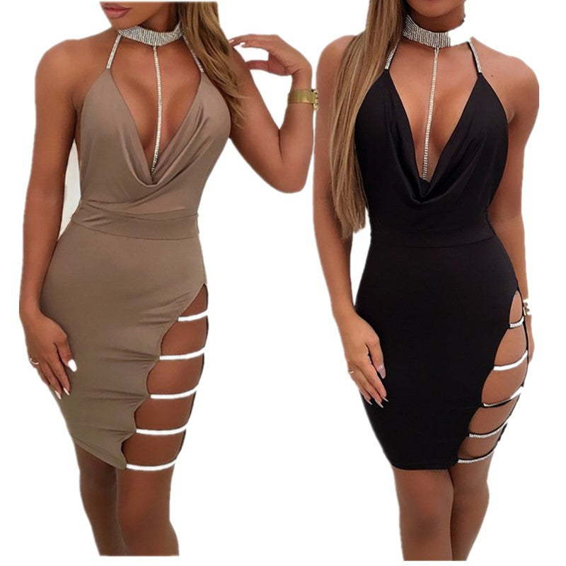 American sexy sling jumpsuit hip skirt side slit hot
