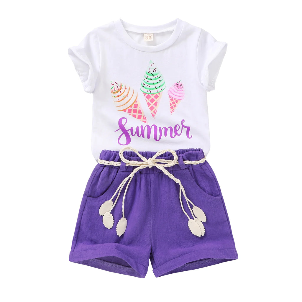 Baby Girl Summer Clothes Set Short Sleeve T-Shirt Shorts 2Pcs Outfits for 18-24 Months
