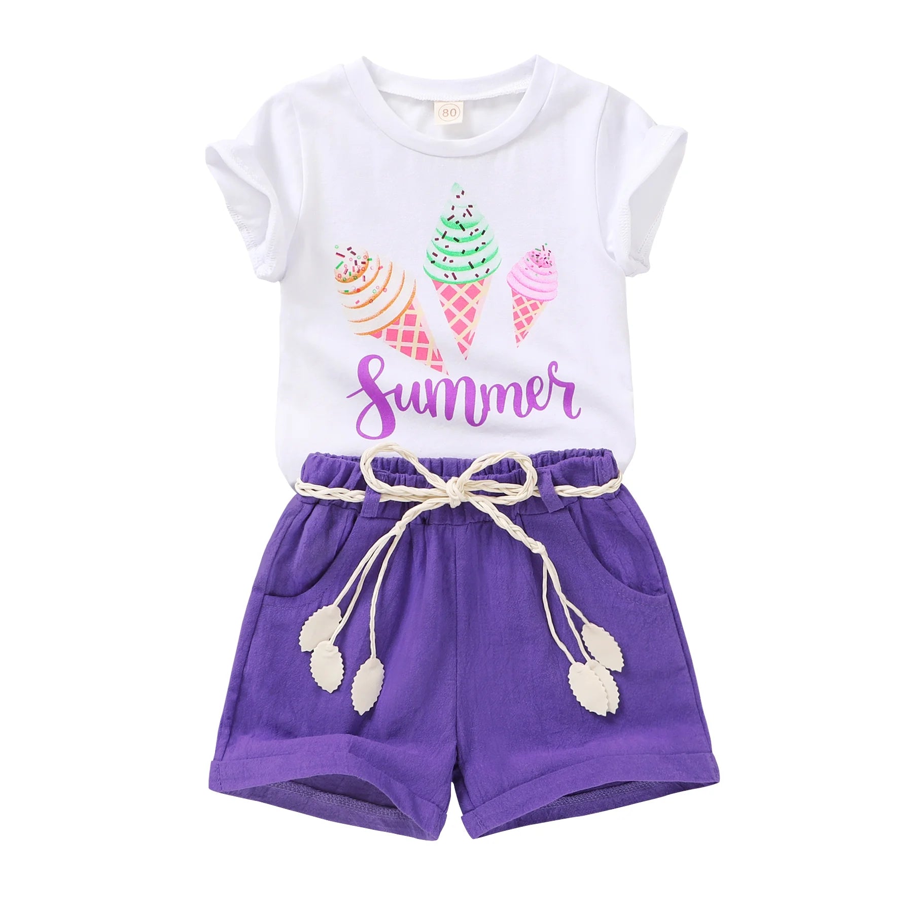 Baby Girl Summer Clothes Set Short Sleeve T-Shirt Shorts 2Pcs Outfits for 18-24 Months