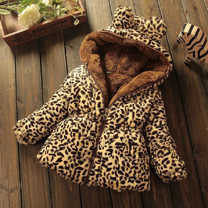Winter Warmth Leopard Print Full Zip Hooded Soft Baby Girls Woolen Coat Kids Outfits Children Outerwear for 1-8 Years