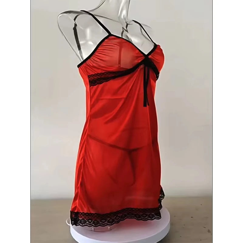 Women sexy pajamas large size lace suspender nightgown sleeveless