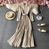 Elegant Slim Long Sleeve Jumpsuit Solid Color Pleated Long Jumpsuit