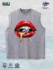 Glam Lips & Diamond Graphic Washed Vest US Warehouse 3 Colors Cotton Tank