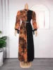 Women Casual Contrast Color Printed Chiffon Long Dress Women Church Dresses