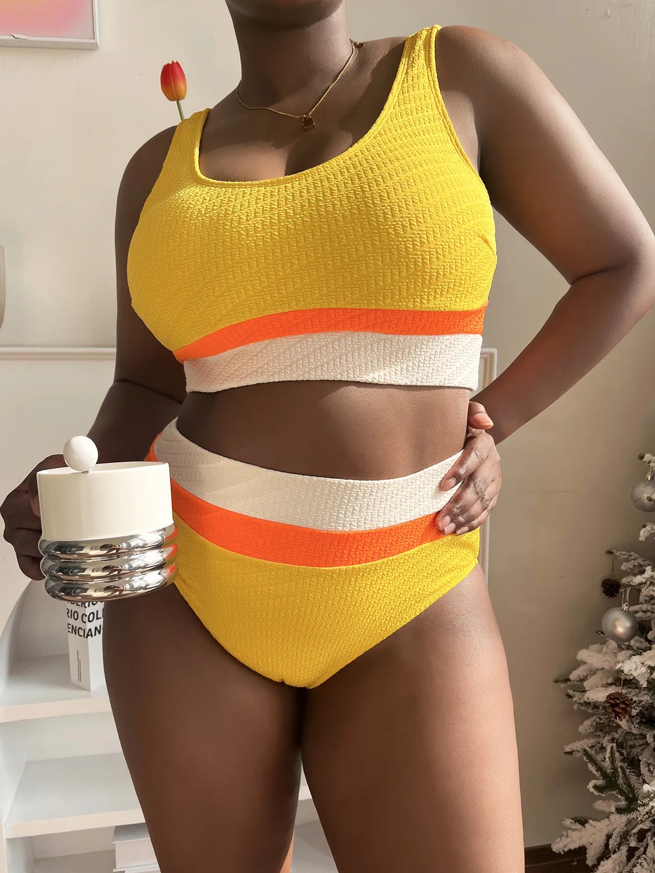 New Bikini Women Plus Size SwimSuit Sexy Scoop Neck High Waist Bathing Suit