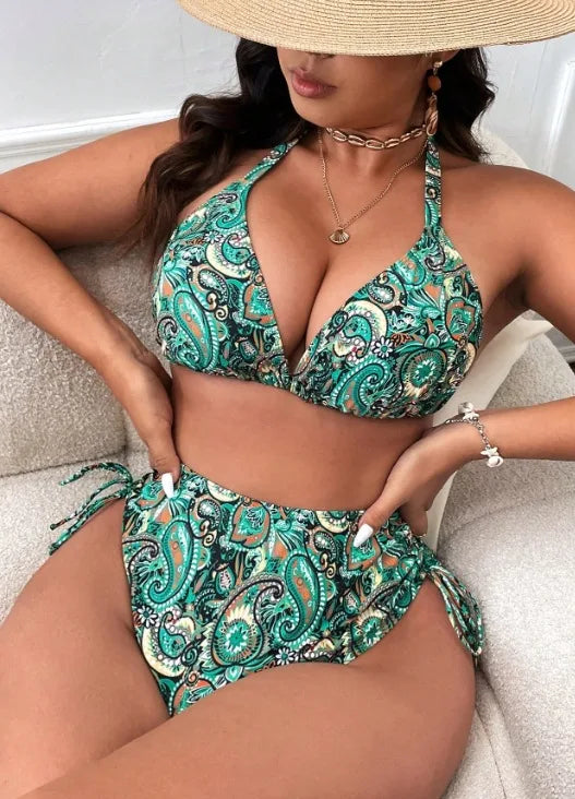 New Bikini Women Plus Size SwimSuit Sexy Scoop Neck High Waist Bathing Suit