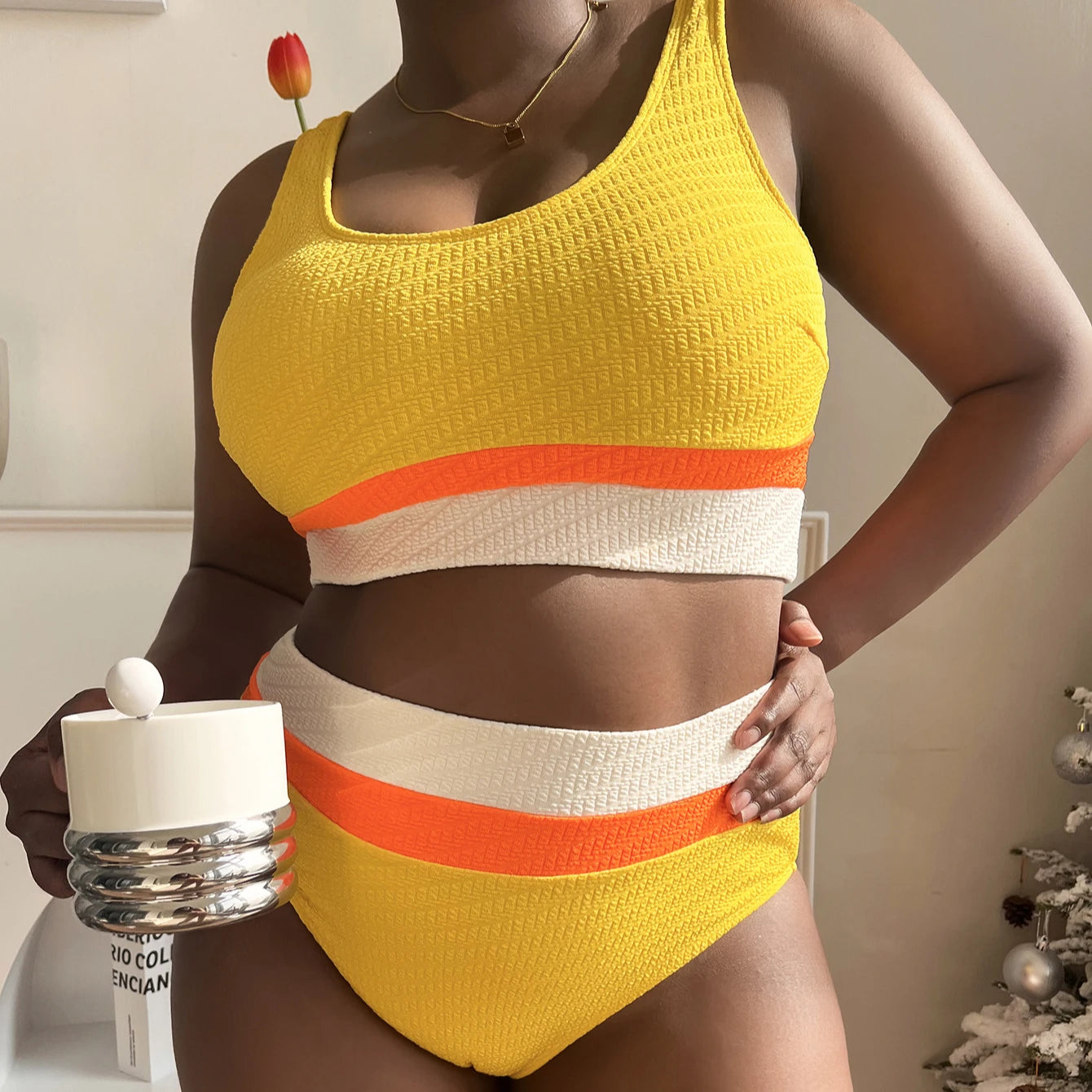 New Bikini Women Plus Size SwimSuit Sexy Scoop Neck High Waist Bathing Suit