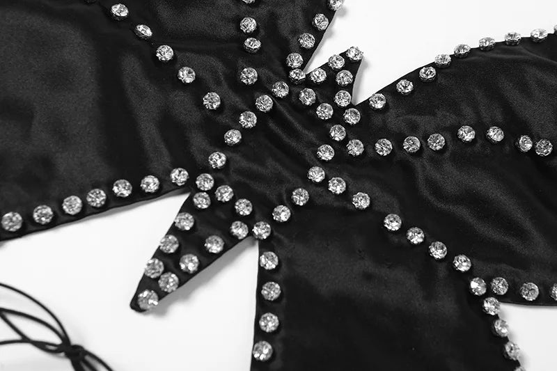Y Bandage Butterfly Camisole Women Rhinestone Patchwork Solid Festival Vest Backless Midnight Party Sexy Tank Top