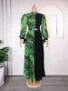 Women Casual Contrast Color Printed Chiffon Long Dress Women Church Dresses