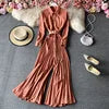 Elegant Slim Long Sleeve Jumpsuit Solid Color Pleated Long Jumpsuit