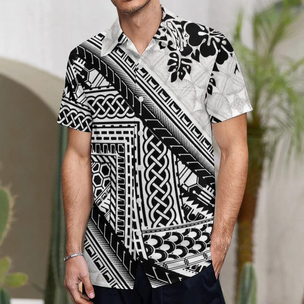 New Arrival Polynesian Tribal Design Men Print Shirt Custom Hawaiian Casual Beach Shirts