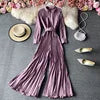 Elegant Slim Long Sleeve Jumpsuit Solid Color Pleated Long Jumpsuit