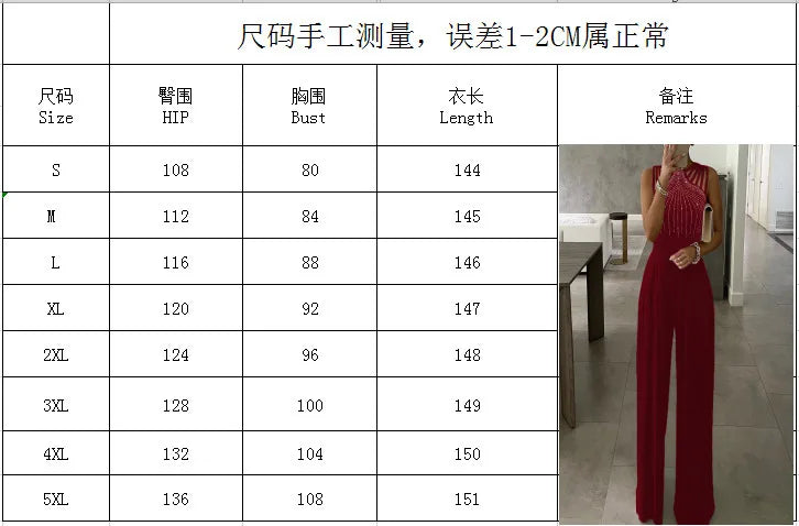 New Arrival Casual Fashion Slim Fit Waist Solid Color Diamond Beaded Plus Size Jumpsuits Elegant Jumpsuit Women