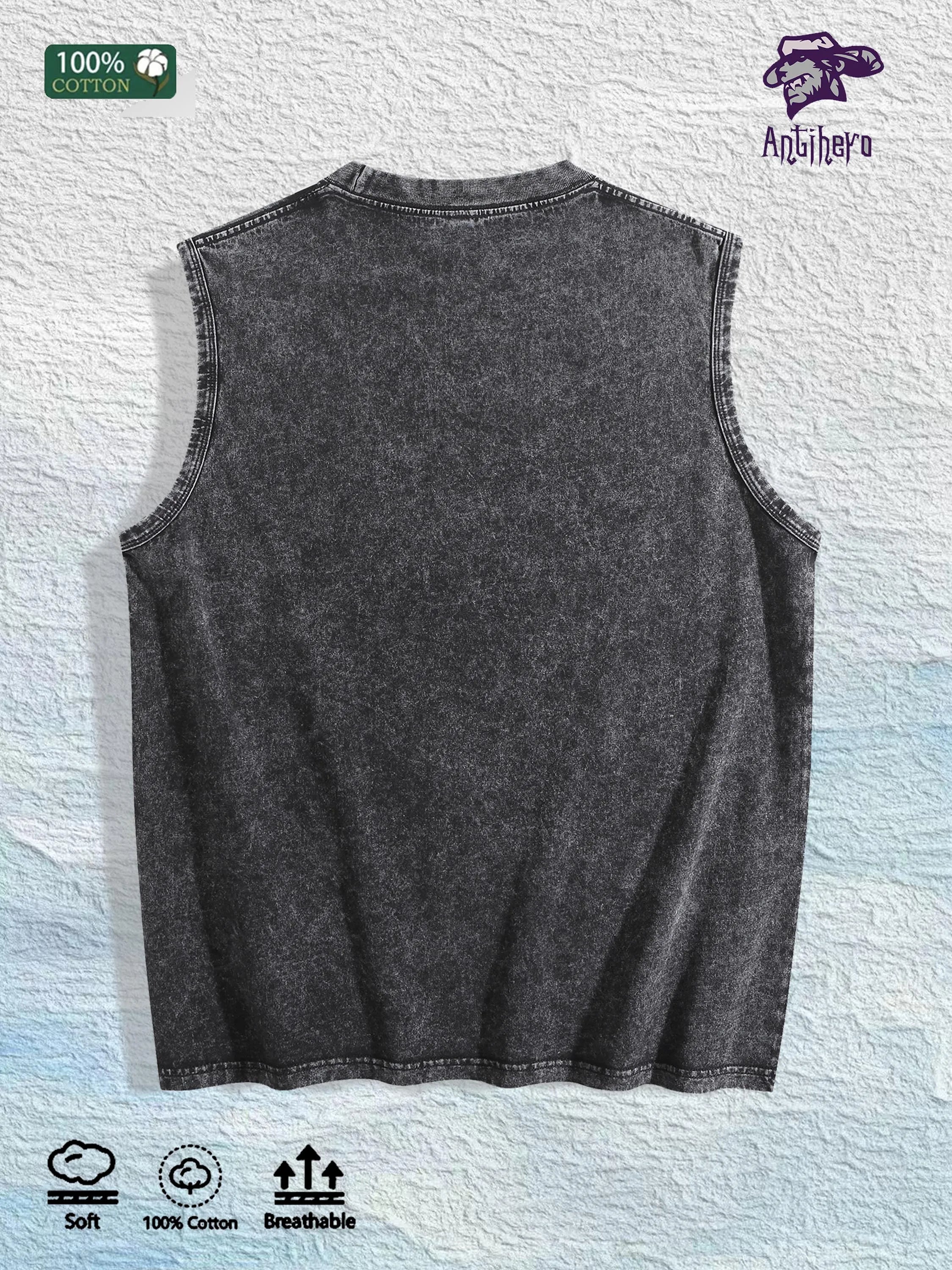 MUST BE STOPPED Graphic Washed Vest US Warehouse 3 Colors Cotton Tank