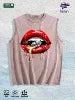 Glam Lips & Diamond Graphic Washed Vest US Warehouse 3 Colors Cotton Tank