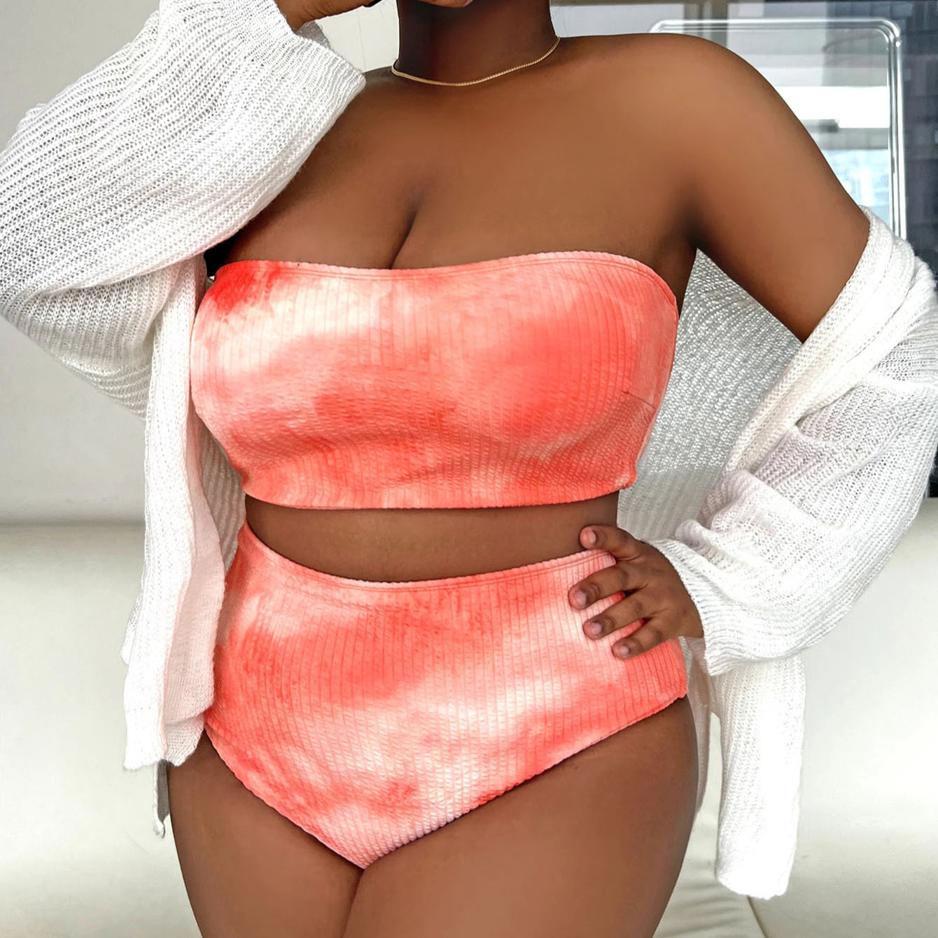 New Bikini Women Plus Size SwimSuit Sexy Scoop Neck High Waist Bathing Suit