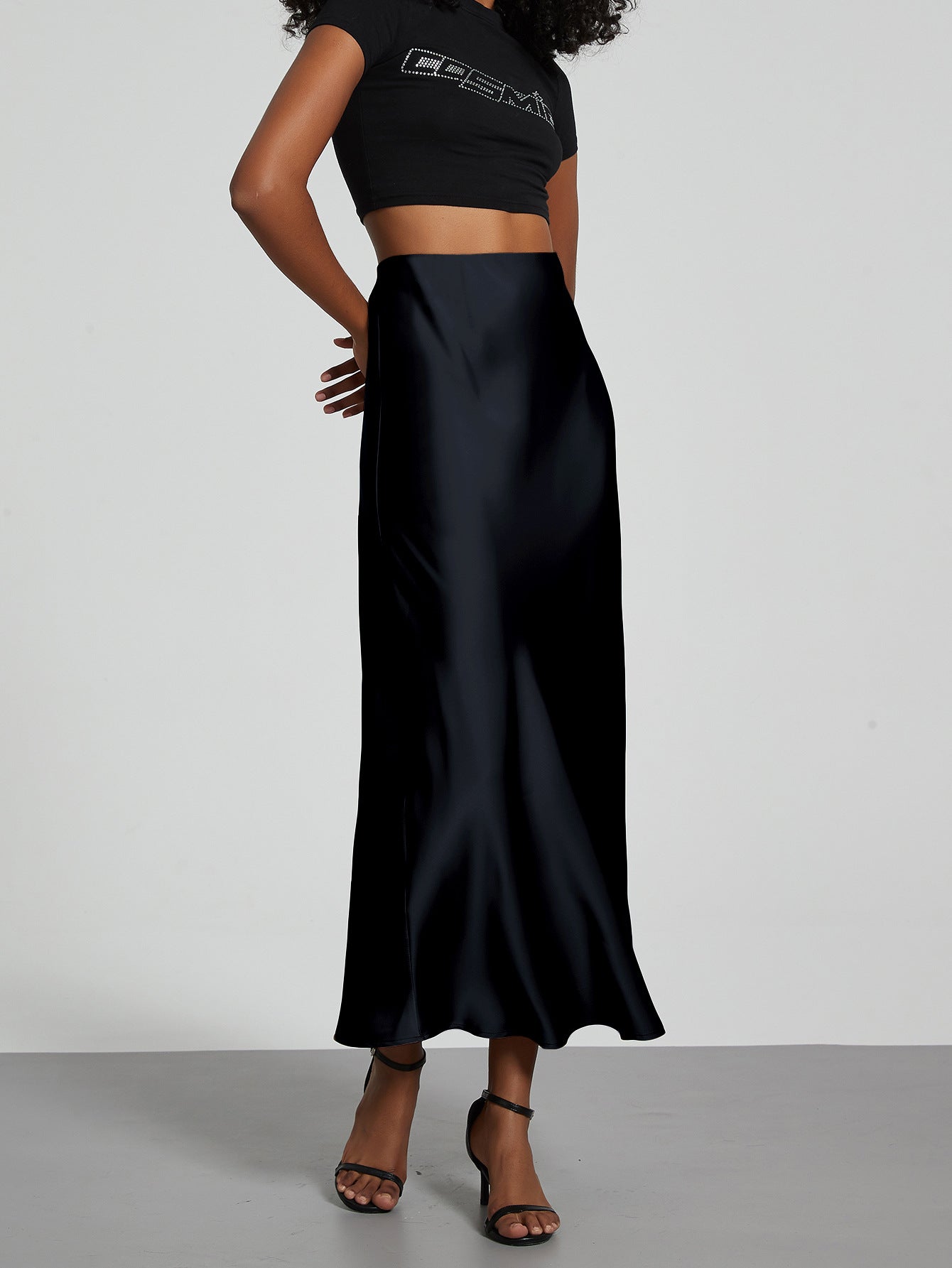American Style Elegant Satin Midi Skirt Slimming and Flowy