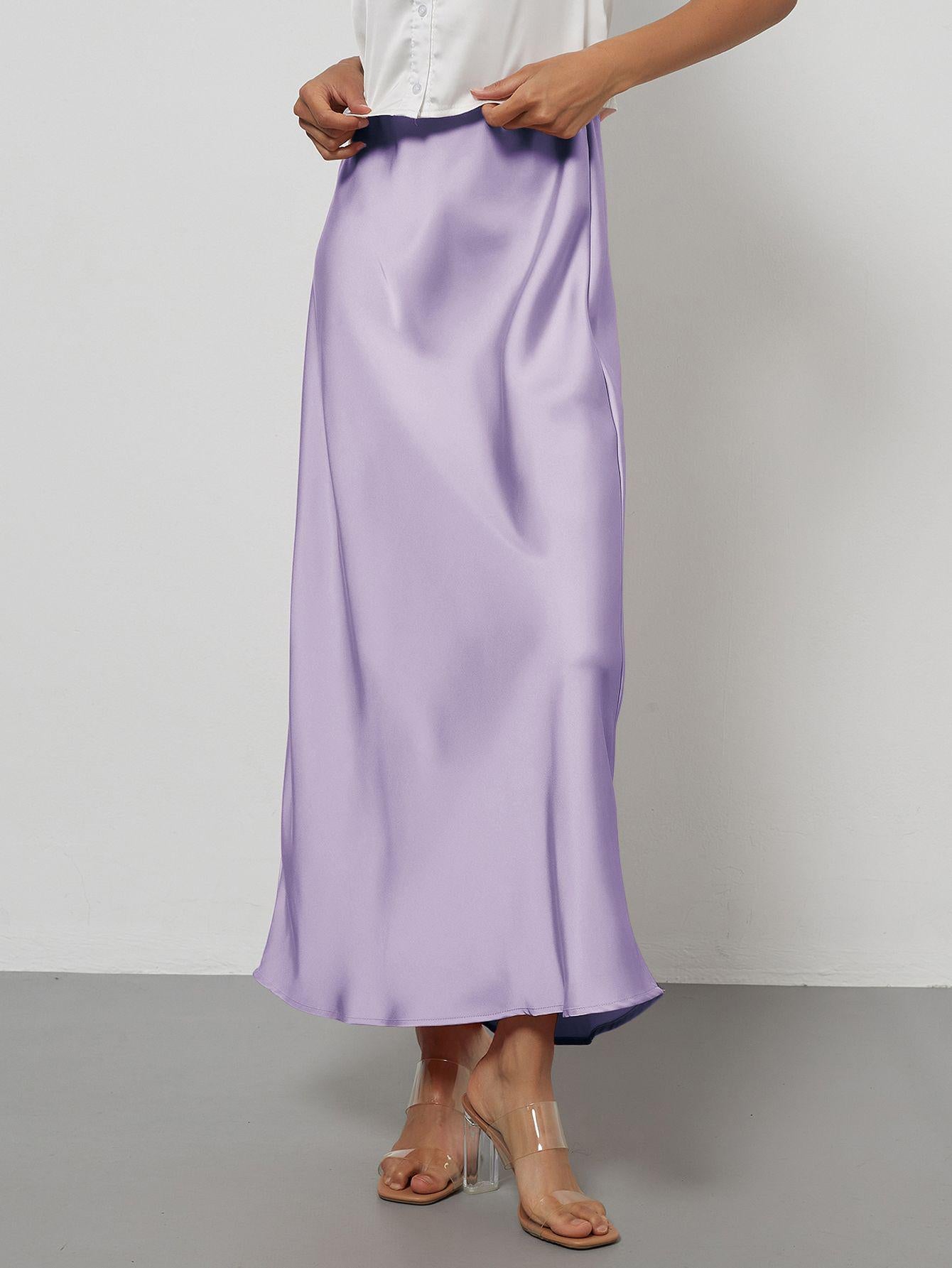 American Style Elegant Satin Midi Skirt Slimming and Flowy
