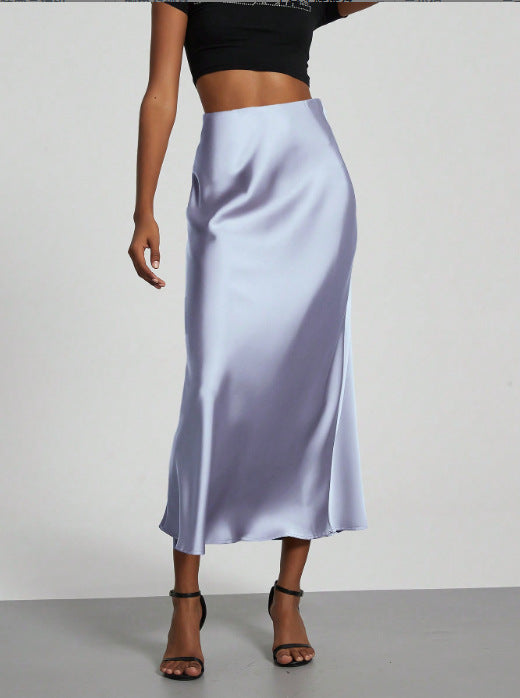 American Style Elegant Satin Midi Skirt Slimming and Flowy