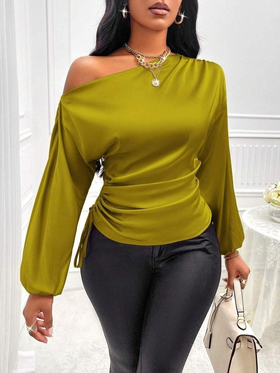Summer Asymmetrical Long-Sleeved Slope Collar Shirt Top